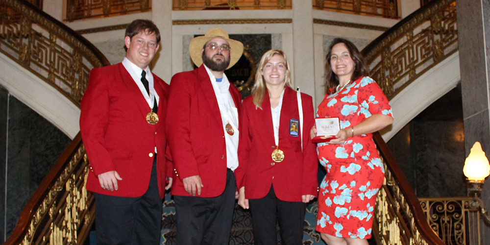 A team from Edgecombe Community College won 1st place in the nation in their division at the recent SkillsUSA national conference in Louisville. From left are Patrick Philips, Chris Nalepka, Jilianne Leary, and advisor Rebecca Stamilio-Ehret. The team captured 1st place in the Career Pathways Showcase: Industrial and Engineering Technology division.