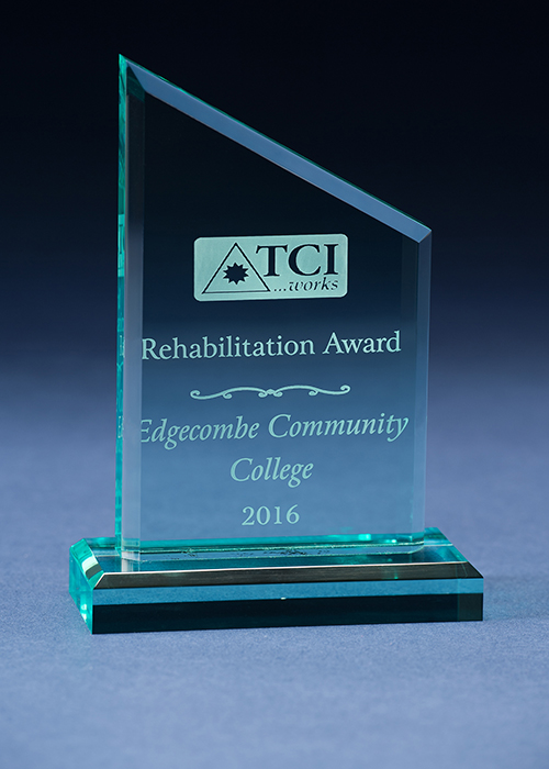Tri-County Industries recently presented Edgecombe Community College with the Rehabilitation Service Award.