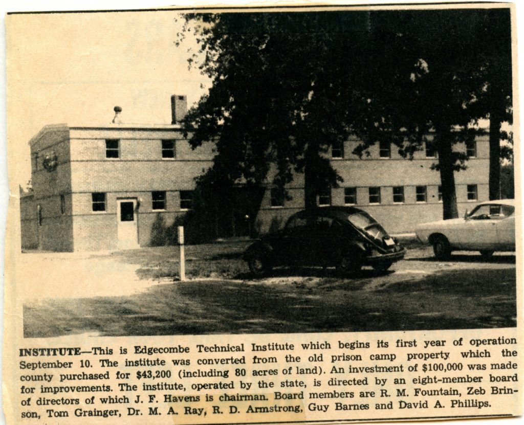 Photo: The first task the founders of Edgecombe Technical Institute faced was converting the old prison cell block from “a place of protection of society to an aid to society.” After an extensive renovation was completed in August 1968, the building served as the Tarboro campus’ sole facility until the construction of the J.F. Havens Building in 1970.