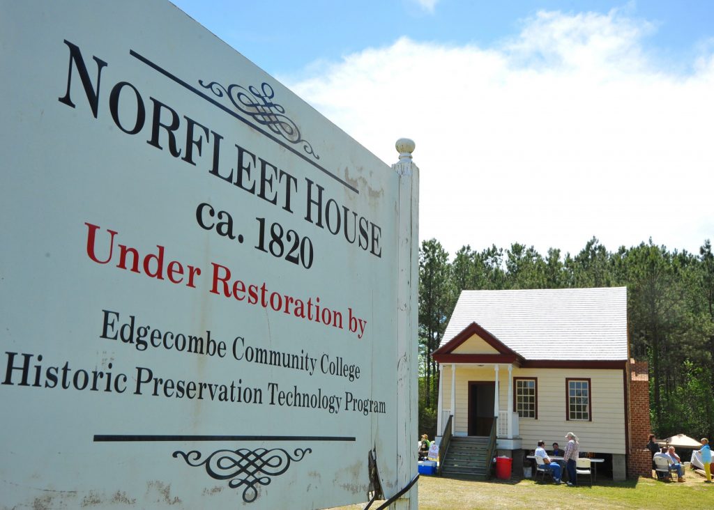 Photo: The heart of the college’s sustainability programs is the Norfleet House. This historic home was a gift from the Town of Tarboro and was moved to campus in 2009. Historic Preservation students restored the structure. Edgecombe is the only community college in the state with a program in historic preservation.